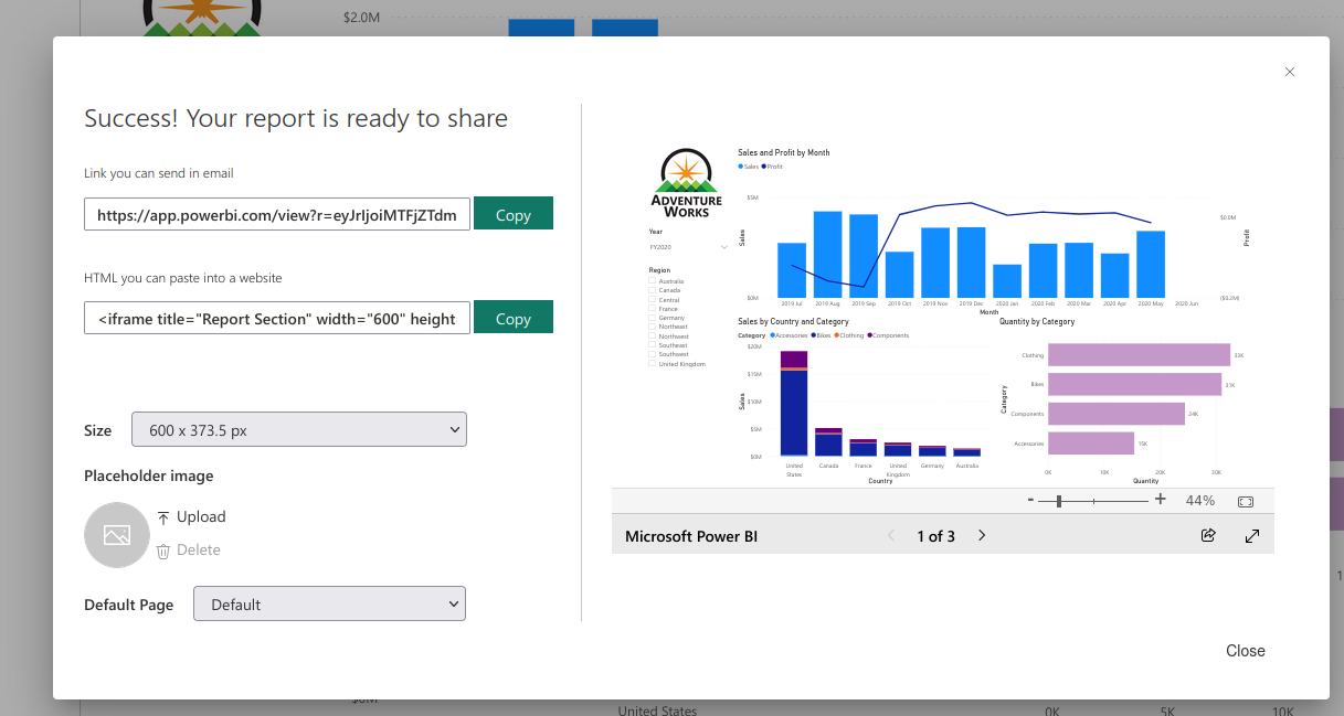 Power BI Publish to a Website Code Generated